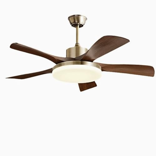 JUSKAQZYI Ventilador Techo lampara Ventiladores de Techo con Luces Control Remoto y Control de Pared para la Sala de Estar de la Cocina del Dormitorio y Comedor Color de Nogal Retro luz de Ventilador
