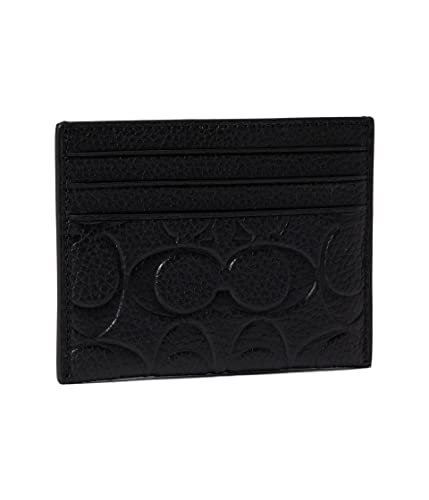 Coach Flat Card Case in Signature Leather, Black, One Size2
