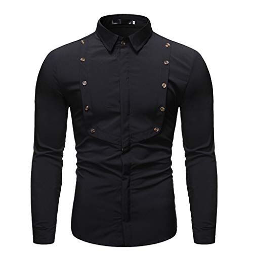 LHWY Camisa de Hombre Otoño Invierno Casual Trun-Down Collar Button Blusa Superior...