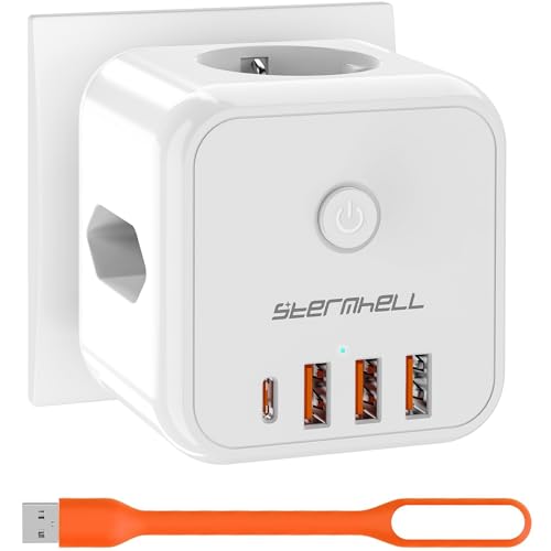Steckdosenwürfel ohne Kabel 3 Fach Mehrfachsteckdose mit USB C Würfel Steckdose 3680W Mehrfachstecker Cube Steckdosenadapter mit Schalter 7 in 1 Steckdosenleiste USB Eingang für Büro Hause Reisen Weiß