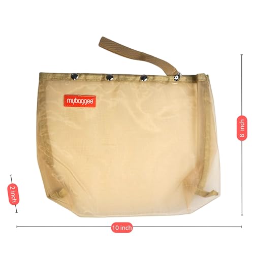 Image of Medium 4 Snaps Mesh Travel Knitting Bag with Snap Opening, Lightweight Nylon Storage Pouch for Yarns, Needles and Accessories (Beige)