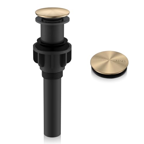 KENES Champagne Bronze Bathroom Sink Drain Without Overflow Pop Up Bathroom Sink Drain Assembly Anti Clog Vessel Pop Up Sink Drain Stopper Lavatory Bathroom Vanity Sink Drain