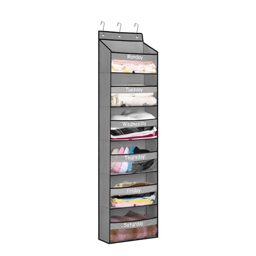 TEMUORG Weekly School Clothes Organizer Days of Week Clothing Organization for Kids Hanging Closet Shelf Storage with Monday to Saturday Layers (Door Hanging)