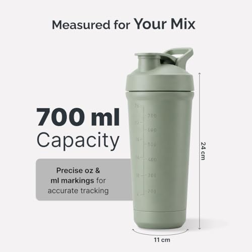 Image of CULT Stainless Steel Bottom Opener Shaker Bottle 700 ml, Leakproof Protein Mixer with Noise-Free Agitator, Wide Mouth, Dishwasher Safe, BPA-Free, Gym & Fitness Supplement Bottle Green