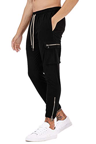 GINGTTO Mens Jogger Pants with Pockets,Zipper Bottom Sweatpants Men Black 30