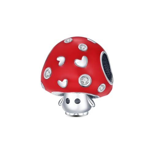 NUJIFFY Dijes de animales lindos Dijes de plata de ley 925 Colgante para pulsera Dijes de oso Dijes de perro Joyería para regalo de mujer (Hongo tierno Bead Charms)