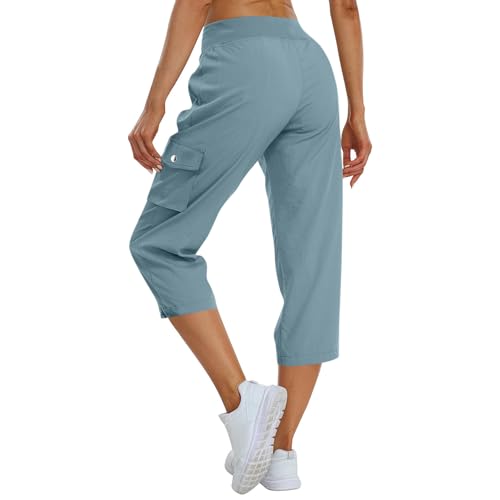 Cargo Capris for Women Loose Fit Drawstring Elastic Waist Hiking Pants with Pockets Lightweight Pedal Pushers2