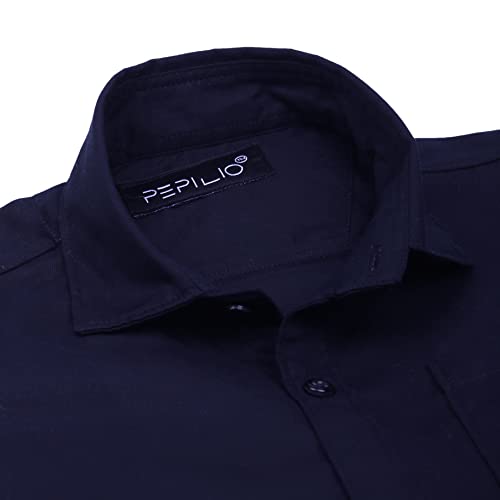 Image of Kids Stylish Solid Cotton Spread Half Sleeves Collar Regular Fit Shirt|| Formal Boys Shirt || Casual Wear Buttoned Shirt for Boys Dark Blue