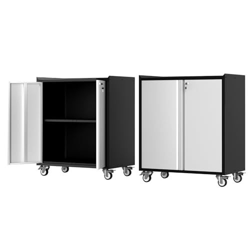 GarveeHome Heavy Duty Garage Storage Cabinet with Wheels, Rolling Tool Cabinet with Adjustable Shelf & Lockable Doors, Rust Resistant for Home Office Workshop,