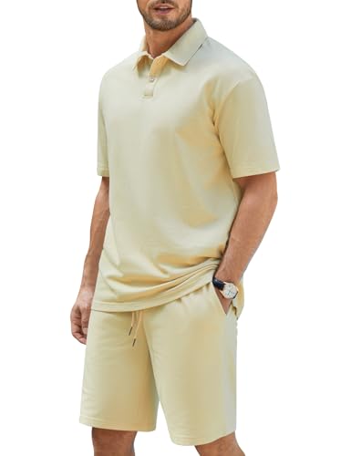 COZYPOIN Mens Short Sets 2 Piece Outfits Pique Cotton Polo Shirt and Shorts Set Summer Casual Beach Vacation Tracksuits