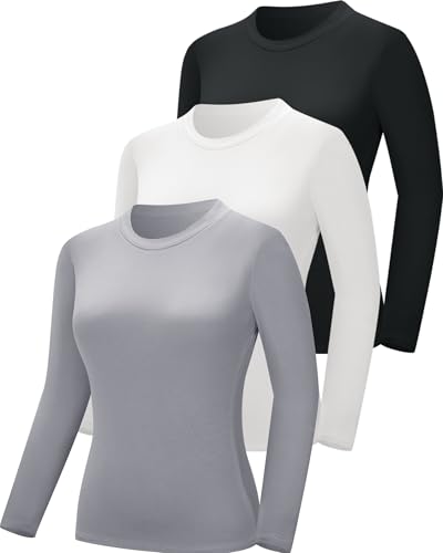 CE' CERDR 3 Pack Underscrub Long Sleeve Women Crew Neck Shirts Basic Tees Fitted Undershirts...