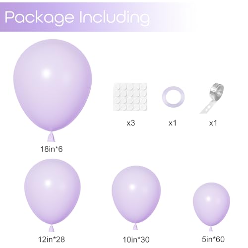 Image of Ouddy Party 129Pcs Pastel Purple Balloons Arch Garland Kit 18 12 10 5Inch