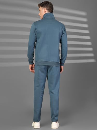 Image of CHKOKKO Mens High Neck Winter Tracksuit Full Zip Jacket with Elastic Waist Lower Warm and Soft Activewear Set for Gym Running and Casual Use Indigo Black 4XL
