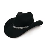 YOUBADU Faux Suede Felt Western Cowboy Hat for Women or Men, Wide Brim, Rivet Strap (US, Alpha, One Size, Medium, Rhinestone Black)