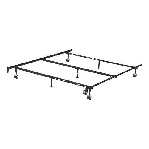 Kings Brand Furniture Queen Metal Bed Frame – Heavy Duty Support for Box Spring & Mattress Foundation with Center Rail, Locking Wheels, Noise-Free & Easy Assembly