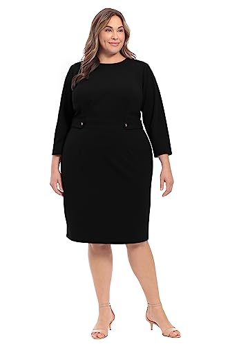 London Times Women's Work Office Business Sheath Dress with Button Waist Detail 5