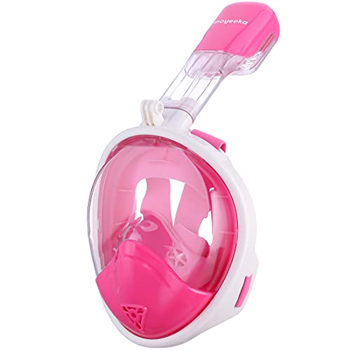 TGNAZET Full Face Snorkel Mask Kids, 180° Easy Breathe and GoPro Compatible with Anti-Fog & Anti-Leak Pink