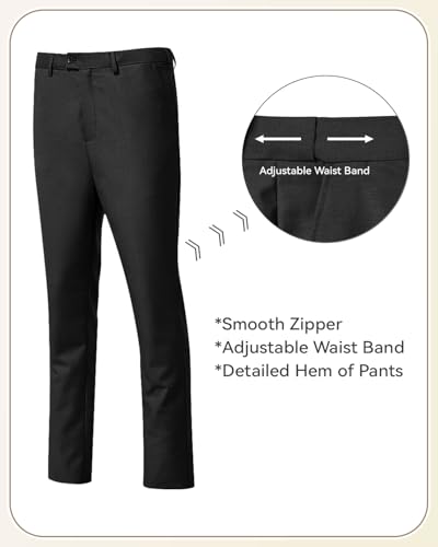 Image of Men's 3 Piece Slim Fit Suit Set, Two Button Blazer Solid Jacket Vest Pants Wedding Business Suit