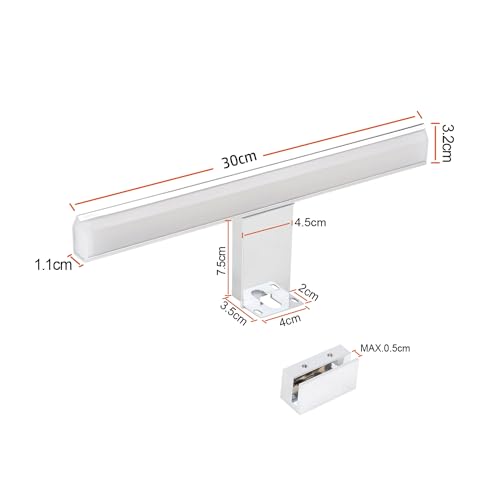 da LIGHT LED Spiegellampe 8W 580LM, Badzimmerlampe 30CM, IP44 Spritzwassergeschützt Spiegelleuchten, 4000K Neutralweiß Einfache Installation, Farbe Chrome