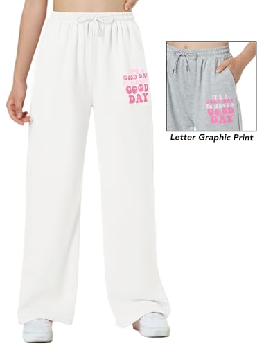 Image of EXARUS 3 Pack Girls Sweatpants Joggers Teen Sweat Pants Wide Leg | Tween Baggy Casual Preppy Pockets High Rise Elastic Waist School Sports Trendy Clothes Kids Youth Junior 6-14Y