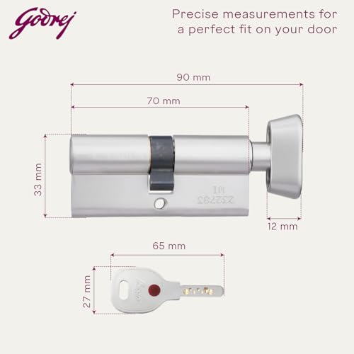 Image of Godrej Cylinder | Europrofile Ulturo XL+ | 1CK 70mm | Satin Steel Finish | Door Thickness Upto 50mm | 4 Keys