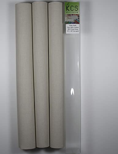 Image of KCS 3 pc of 15 inch x 18 inch Counted Cross Stitch Cotton Aida Cloth Needlework Rolled Fabric Box,18CT,Pearl Grey