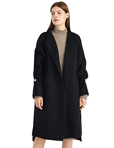 ANNA&CHRIS Women's Long Wool Trench Coat Winter Oversize Handmade Lapel Cardigan Overcoat Black