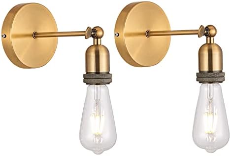 Twin Pack Bronze Gold Industrial Vintage Metal Wall Light Fittings,Adjustable Head with E27 Lamp Holder,Loft Coffee Bar Kitchen Wall Sconce Light Edison Lamp Fixture ,Corridor Wall Lamp-CMF03BG