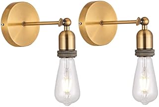 Twin Pack Bronze Gold Industrial Vintage Metal Wall Light Fittings,Adjustable Head with E27 Lamp Holder,Loft Coffee Bar Kitchen Wall Sconce Light Edison Lamp Fixture ,Corridor Wall Lamp-CMF03BG