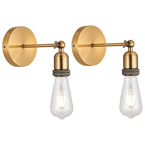 Twin Pack Bronze Gold Industrial Vintage Metal Wall Light Fittings,Adjustable Head with E27 Lamp Holder,Loft Coffee Bar Kitchen Wall Sconce Light Edison Lamp Fixture ,Corridor Wall Lamp-CMF03BG Cover