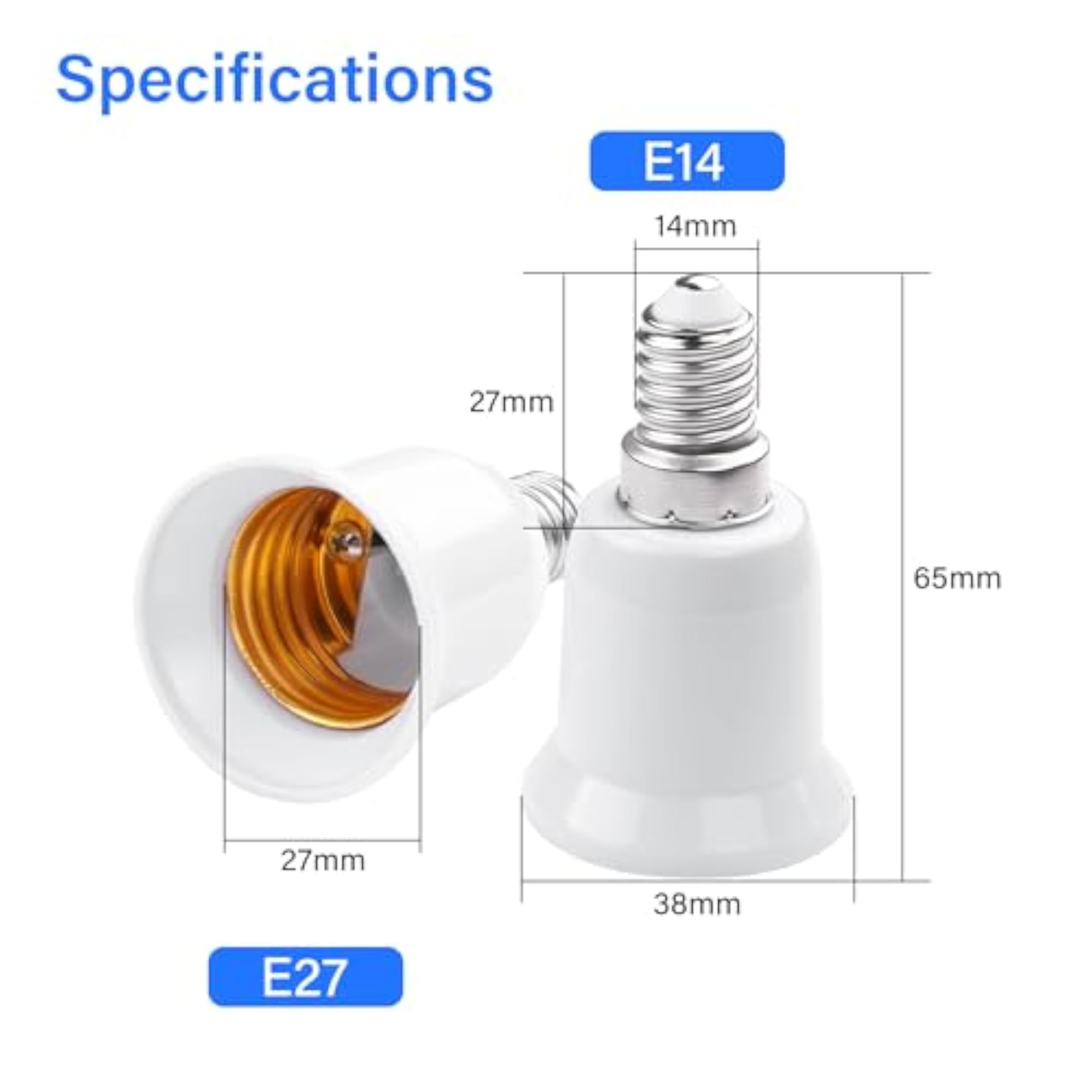 2 Pcs E14 to E27 Lamp Bulb Holder Adapter, Light Socket Extender