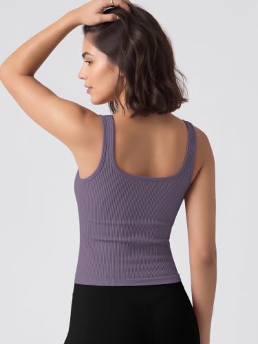 Image of ODODOS 3-Pack Seamless Square Neck Crop Tank for Women Ribbed Knit Soft Low Back Cropped Tops