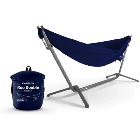 KAMMOK: Swiftlet Portable Stand & Roo Double Midnight Blue Hammock Set Cover