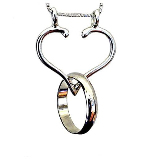 Ring Holder Necklace by Ali C Art Sterling Silver Open Heart Pendant, Handmade in USA for Women's Rings. Keeper Jewelry Chains 18, 20, 24 inch. Wedding Engagement Gift Doctor Nurse Surgeon MD RN LPN