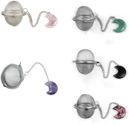 5 Pcs Reusable Stainless Steel Mesh Tea Strainers with Moon Reiki Crystal Stone Pendant Loose Leaf Tea Ball Infuser Filter for Brewing Spices, Seasoning image 5