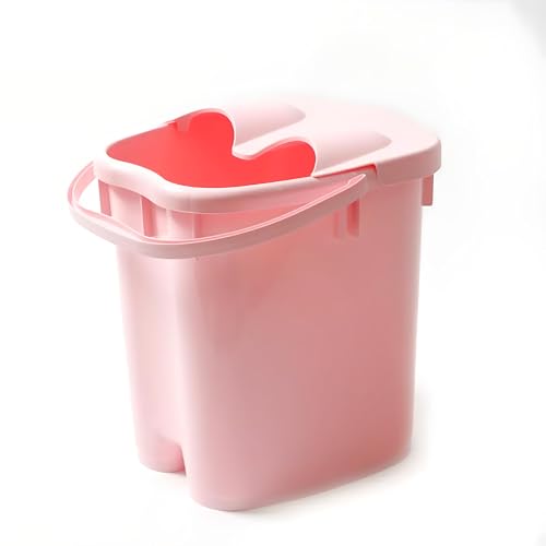 Tall 40cm Depth Portable Foot Soak Bath Spa Tub Basin 25L, Below the Knee Large and Tall Sturdy Plastic Foot and Leg Soak Basin Sink for Soaking Feet, Pedicure and Massage Foot Bath Tub Bucket (Pink)