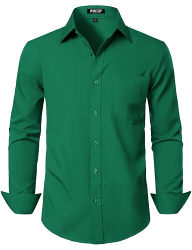 JEMITOP Men Stretch Business Casual Dress Shirts Green S
