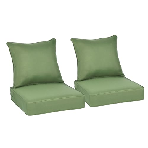 BPS 24x24 Inch Patio Seat Cushions Set of 2, Green Fade-Resistant Olefin Fabric Outdoor Deep Seat Cushion with Removable Cover and Adjustable Straps for Wicker Chairs, Sofas, Love Seats