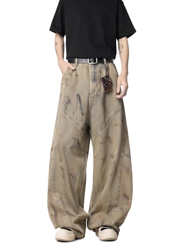 Men's Jeans Summer American Wide Leg Patchwork Denim Long Pants for Men4