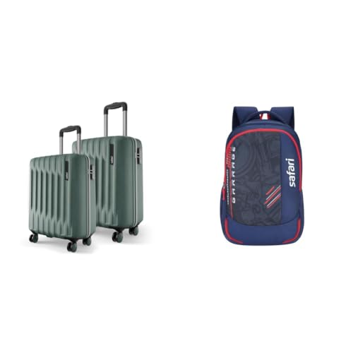Image of Safari Cabin Ray Neo 8 Wheels Set of 2 (Medium) Trolley Bags, Hard Case Polycarbonate 360 + Torque 37L Casual Printed Backpack, 3 compartments, Bottle Holder, Front Pocket, School Bag for