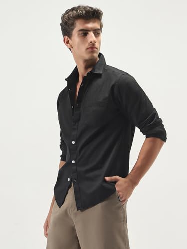 Image of Urbano Fashion Men's Cotton Full Sleeve Regular Fit Casual Solid Slub Shirt with Spread Collar