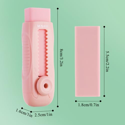 Image of M&G 4+1 Pack Rubber Pink Erasers Sliding Retractable Eraser, Soft Cute Erasers Push Pull Large Pencil Erasers with Plastic Sleeve 4 Refill Eraser for School Students Kids Office Home Supplies