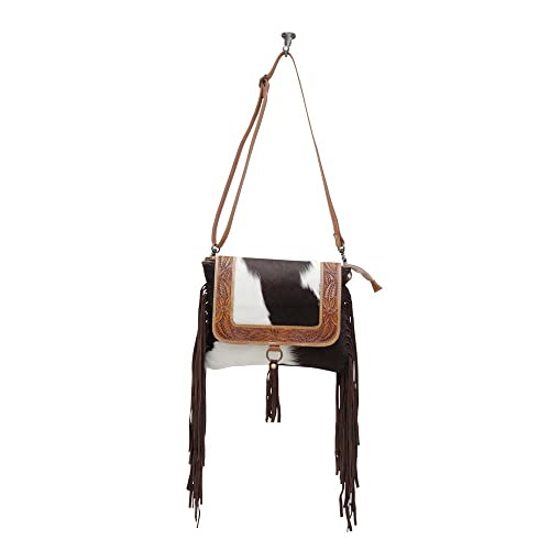 Western Leather Shoulder Bag for Women - Upcycled Cotton Hairon Crossbody Bag with Tassel Alina4