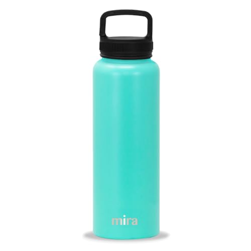 MIRA Water Bottle with Straw and Handle Lid Vacuum Insulated Stainless Steel Metal Thermo Bottle - Reusable Leak Proof Keep Cold Sports Flask - 40 oz, 2 Lids, Teal