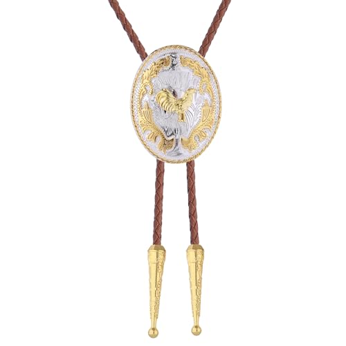Image of GelConnie Brown Bolo Tie for Men Women Western Ties Mens Gold Bolo Tie Rodeo Cowboy Leather Necktie Cowgirl Tie Wedding