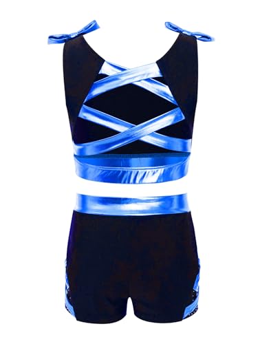 Kids Girls Color Block Gymnastics Dance Sports Set Sleeveless Vest with Shorts for Dance4