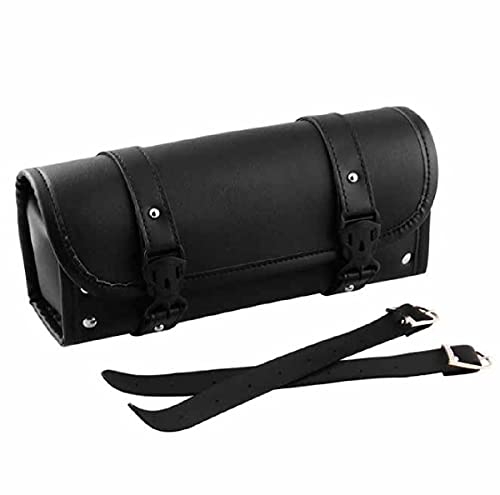 Alforja para motocicleta de cuero sintético (PU), bolsa de herramientas lateral para manillar, resistente al agua, color negro