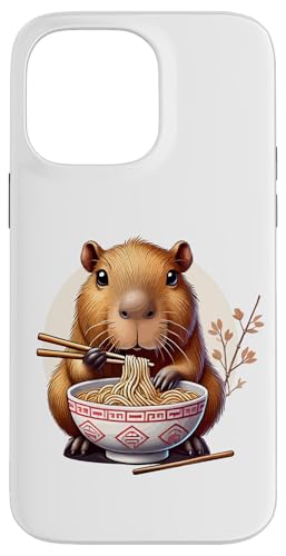 Carcasa para iPhone 14 Pro Max Linda camiseta de anime Kawaii Capibara comiendo fideos ramen japoneses