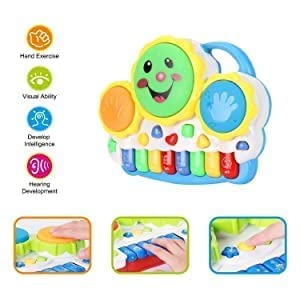 Image of Goyal's Baby Smiles Drum Keyboard Musical Plastic Toys with Flashing Lights - Animal Sounds and Songs, Multi Color for Kids