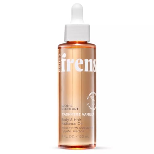 Being frenshe Cashmere Vanilla BODY AND HAIR RADIANCE OIL | Shea Butter with Jojoba and Radiance Oil for Dry Skin & Hair | Comes With Makeup Removal Pads Gift